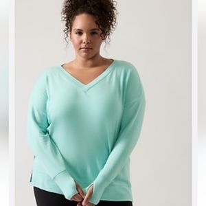 Athleta Women's Coaster Luxe V-Neck Sweatshirt, Color Light Blue, Size Medium.